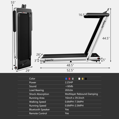 2 in 1 2.25HP Folding Treadmill with APP Speaker Remote Control-Black