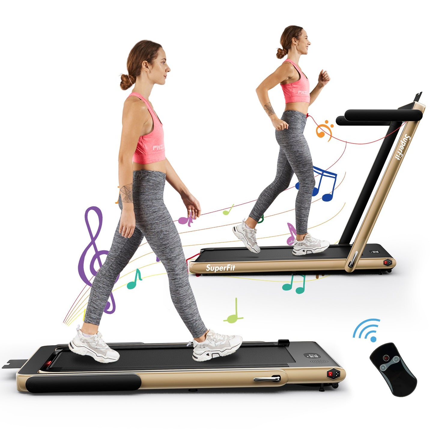2 in 1 2.25HP Folding Treadmill with APP Speaker Remote Control-Black
