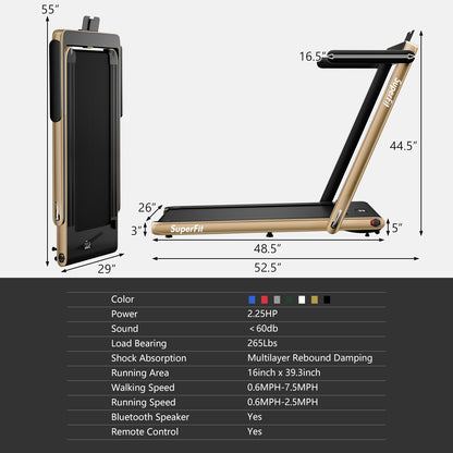 2 in 1 2.25HP Folding Treadmill with APP Speaker Remote Control-Black
