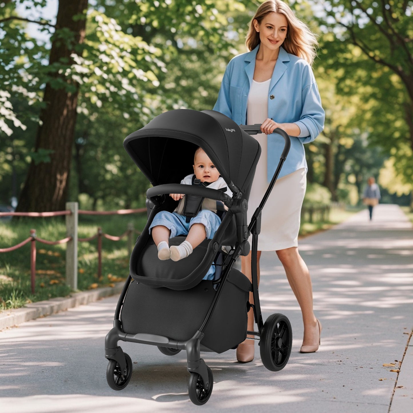 2-in-1 Baby Stroller with Bassinet Mode and Reversible Seat-Black
