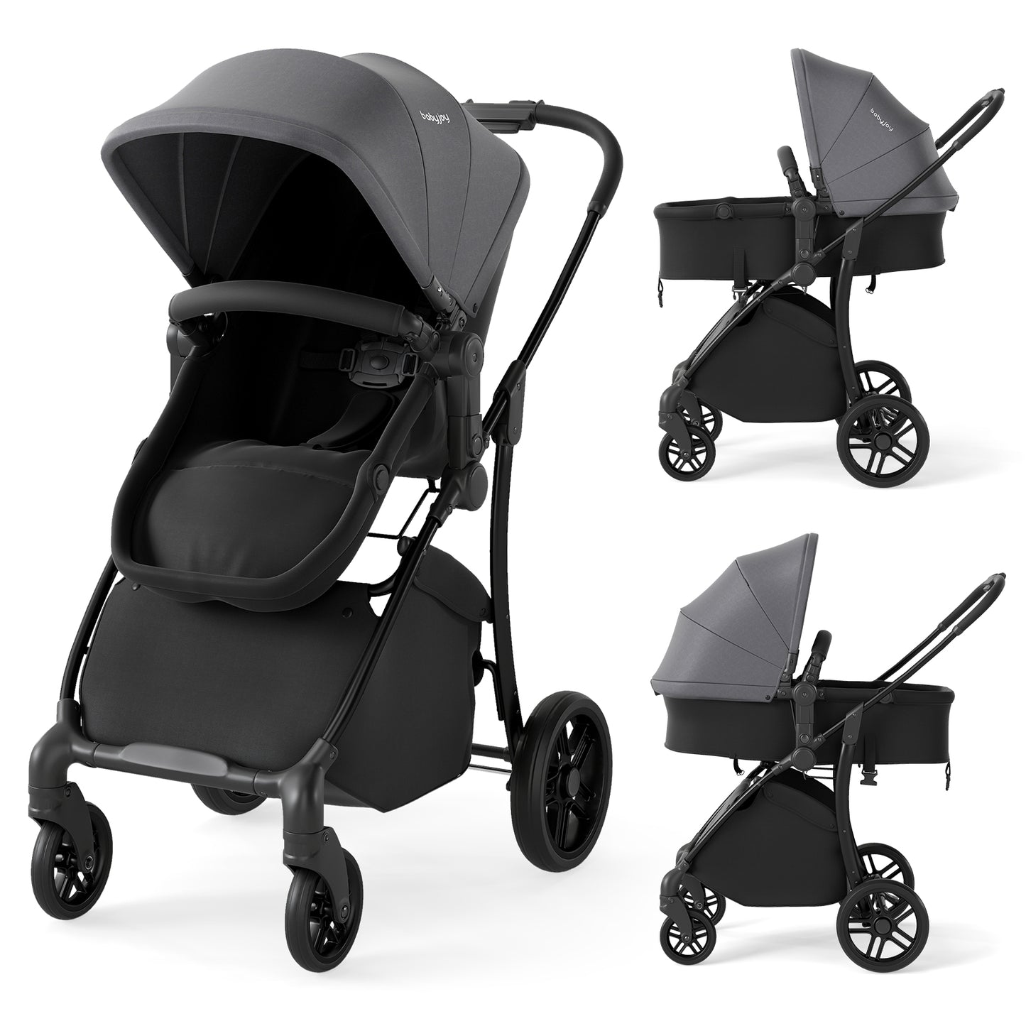 2-in-1 Baby Stroller with Bassinet Mode and Reversible Seat-Black