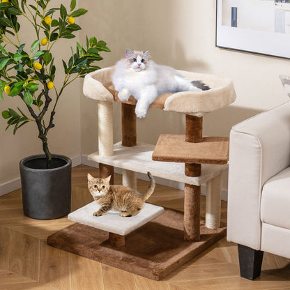 2-in-1 Cat Tree Tower Pet Steps with Sisal Scratching Posts and 4 Large Platforms-Brown