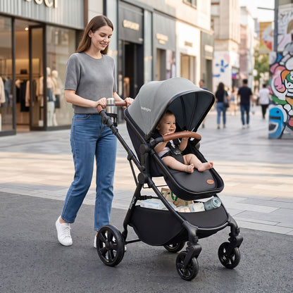 2-in-1 Convertible Baby Stroller with Car Seat Adapters-Black