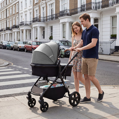 2-in-1 Convertible Baby Stroller with Car Seat Adapters-Black