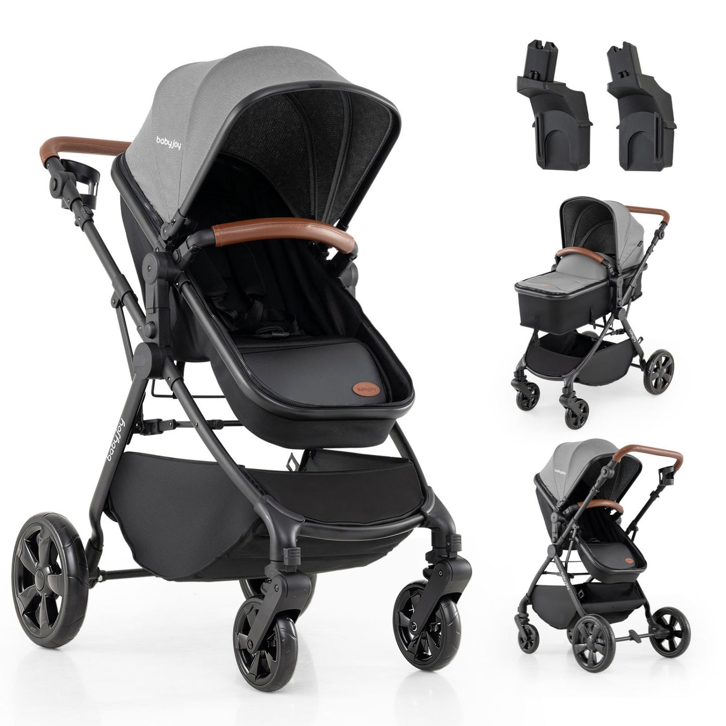 2-in-1 Convertible Baby Stroller with Car Seat Adapters-Black