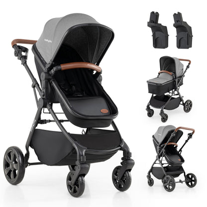 2-in-1 Convertible Baby Stroller with Car Seat Adapters-Black