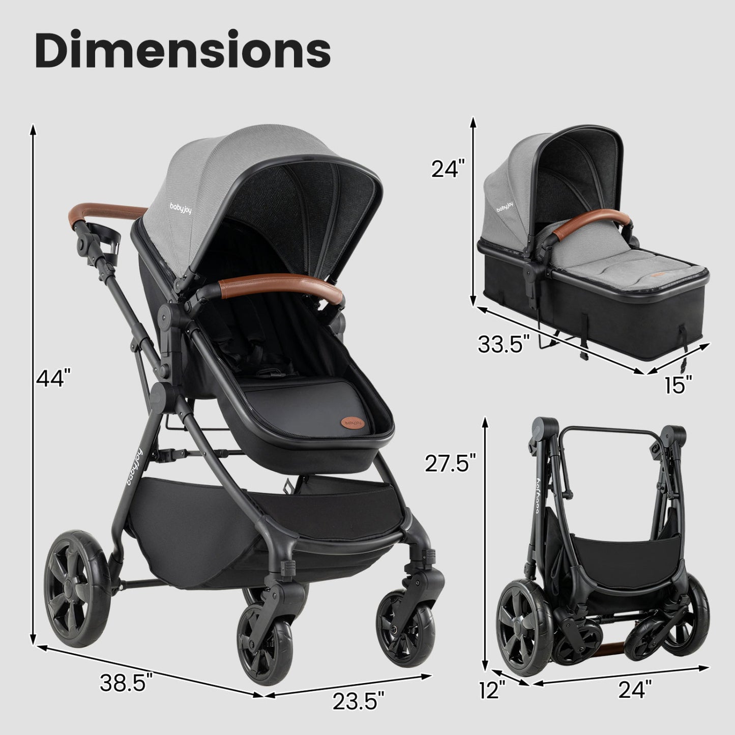 2-in-1 Convertible Baby Stroller with Car Seat Adapters-Black