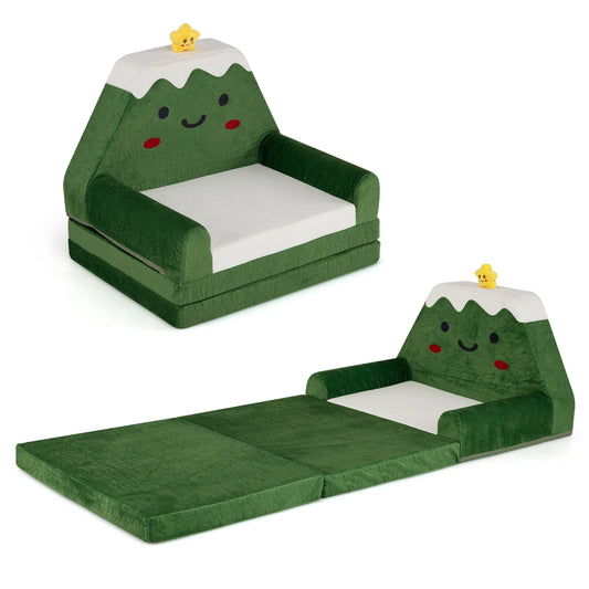 2-in-1 Convertible Kids Sofa to Lounger with Christmas Patterns-Green
