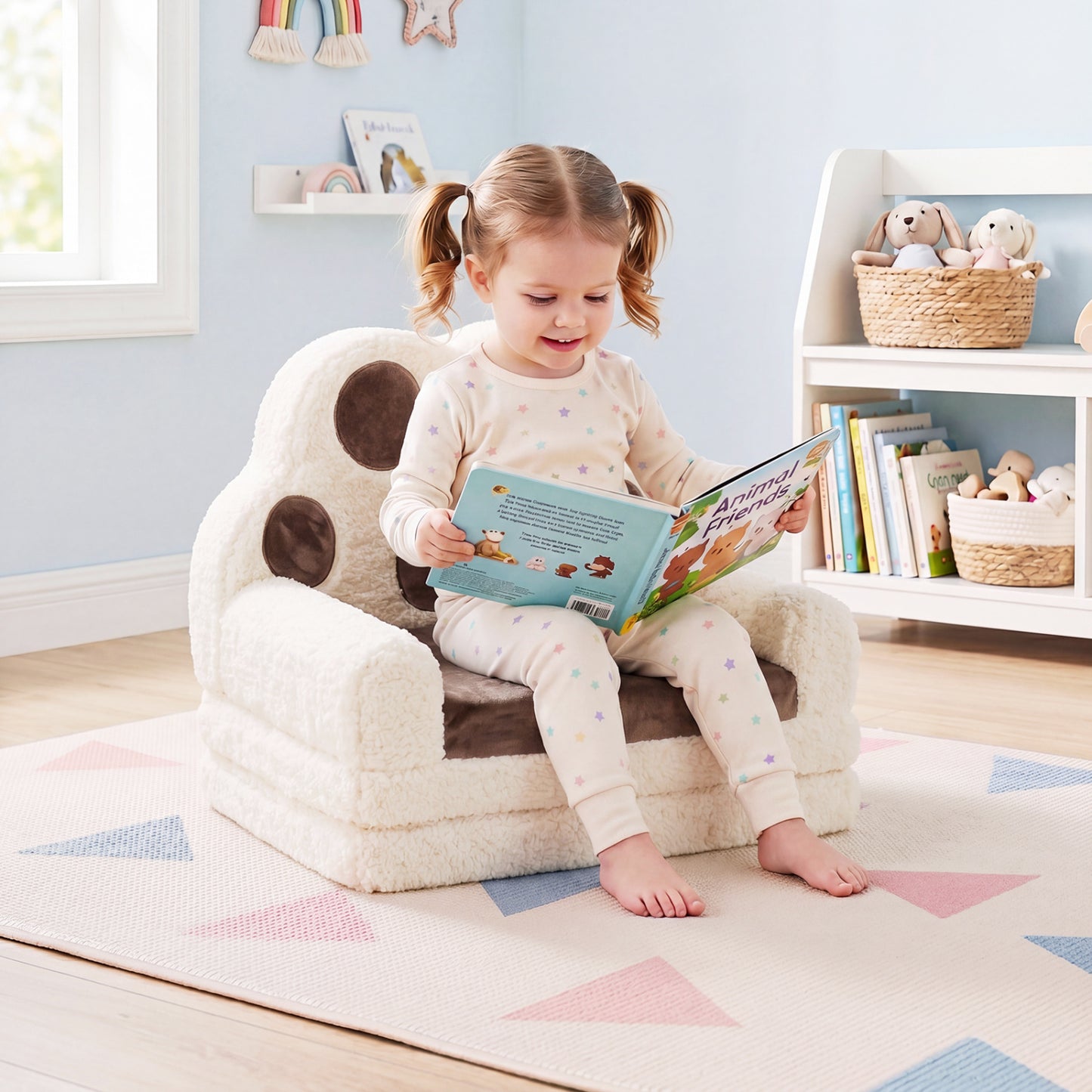 Brown 2-in-1 convertible kids sofa and lounger with removable cover, toddler furniture from Wilsons Home Store.