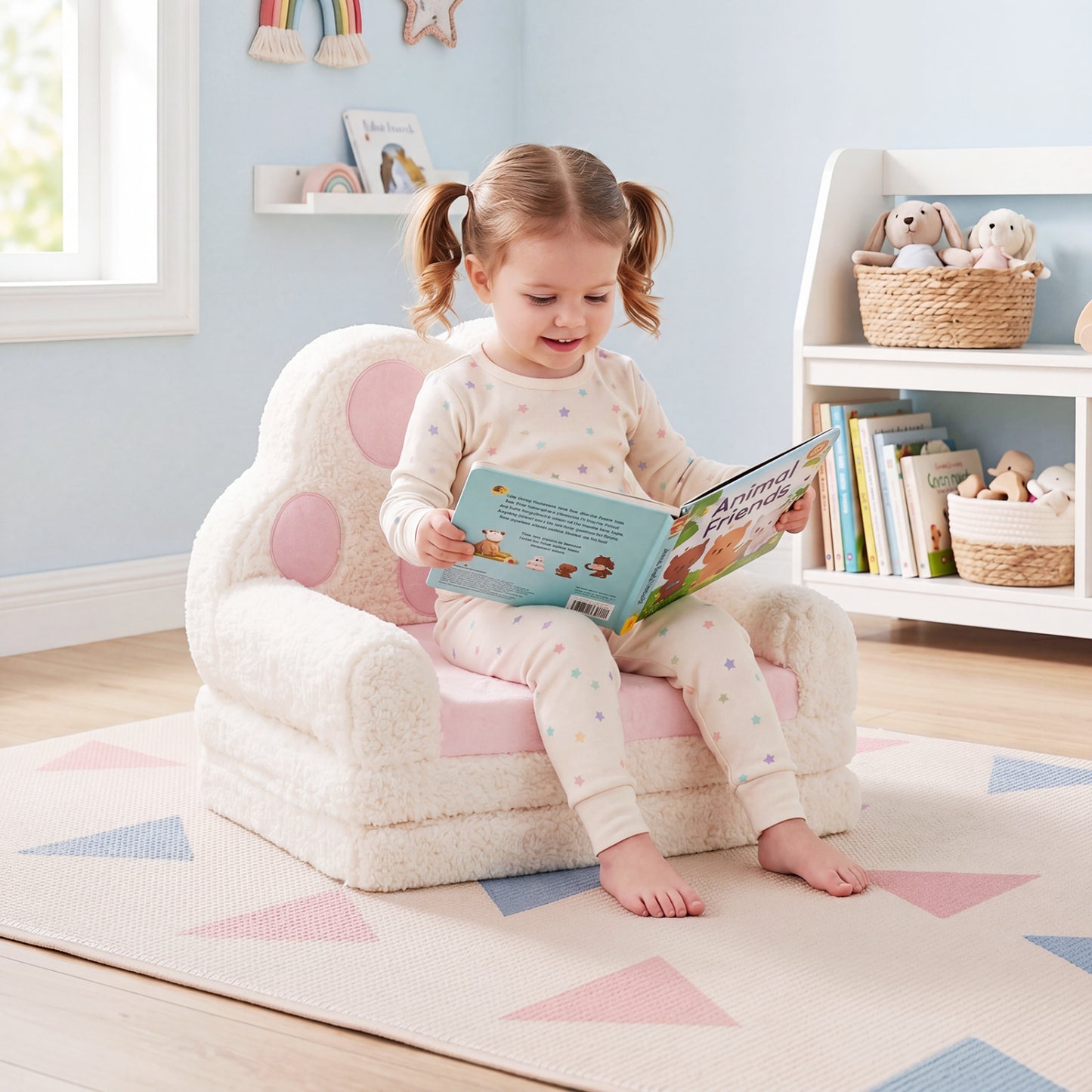 Brown 2-in-1 convertible kids sofa and lounger with removable cover, ideal for toddler and kids' seating.