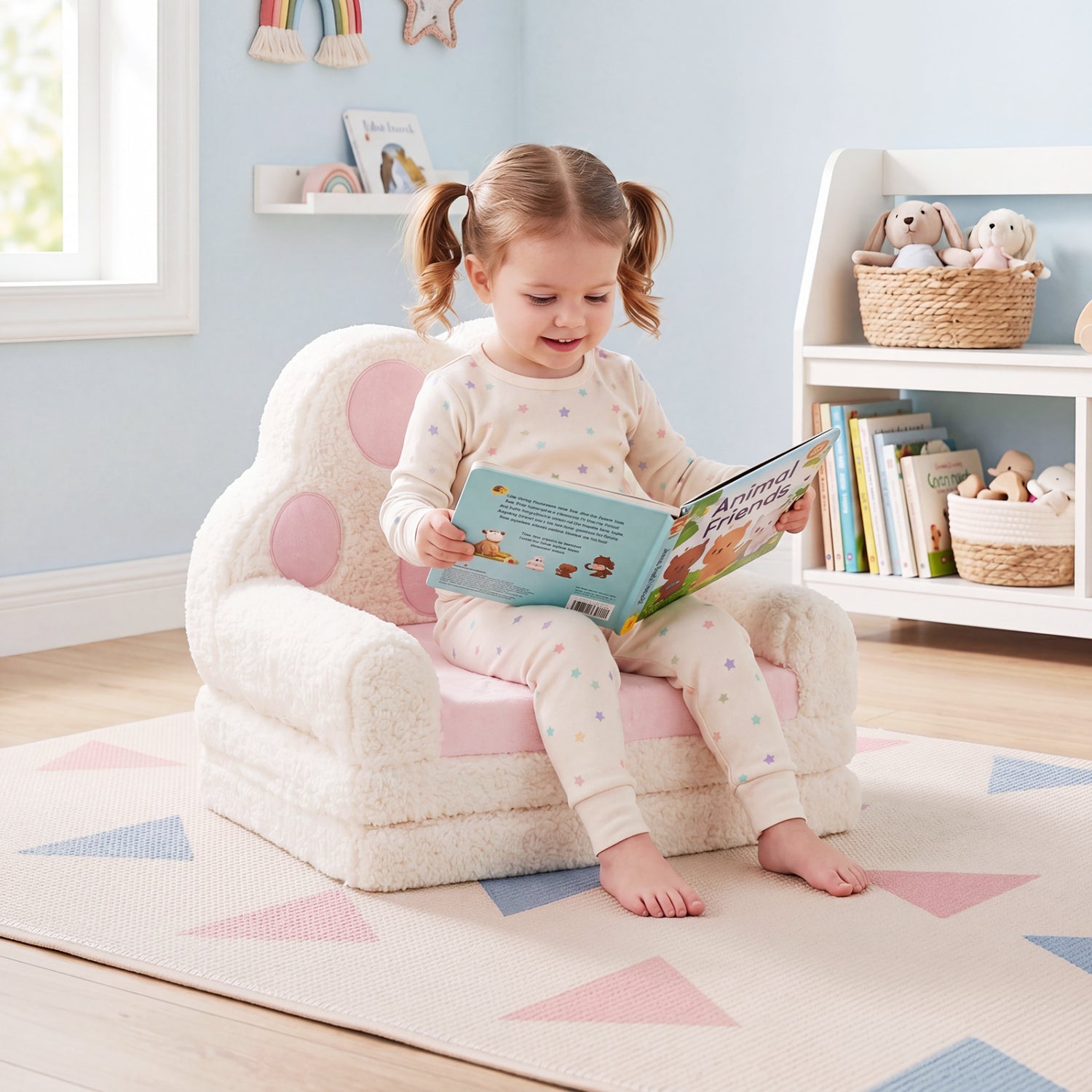 Brown 2-in-1 convertible kids sofa and lounger with removable cover, ideal for toddler and kids' seating.