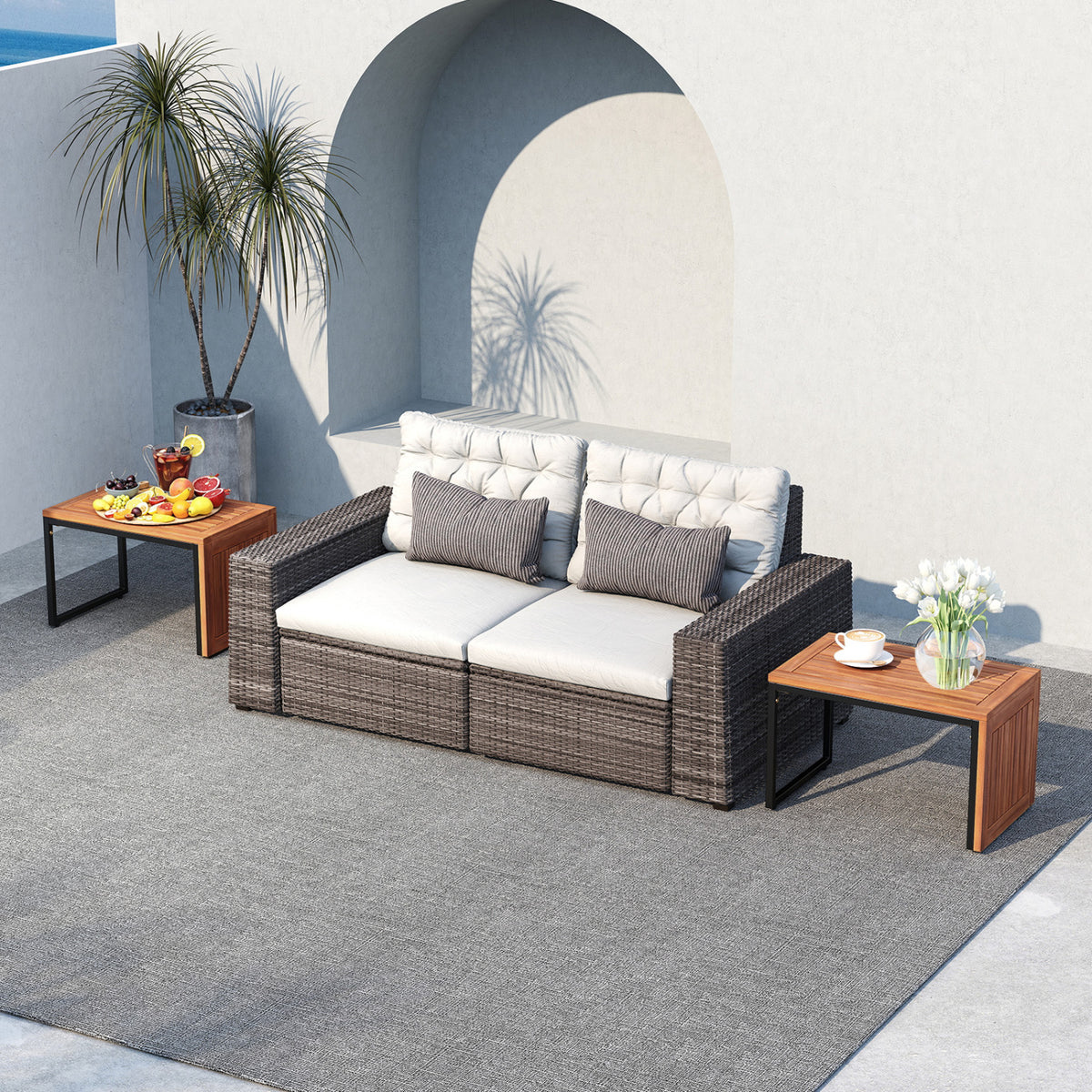 2-in-1 Convertible Patio Acacia Wood Side Table