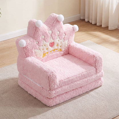 2-in-1 Foldable Kids Sofa Bed with Washable Removable Slipcover for Toddlers-Pink