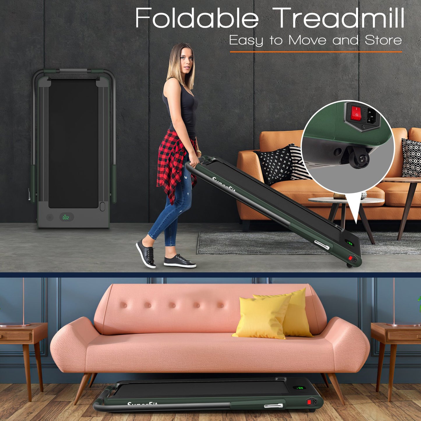 2-in-1 Folding Treadmill with Remote Control and LED Display-Black