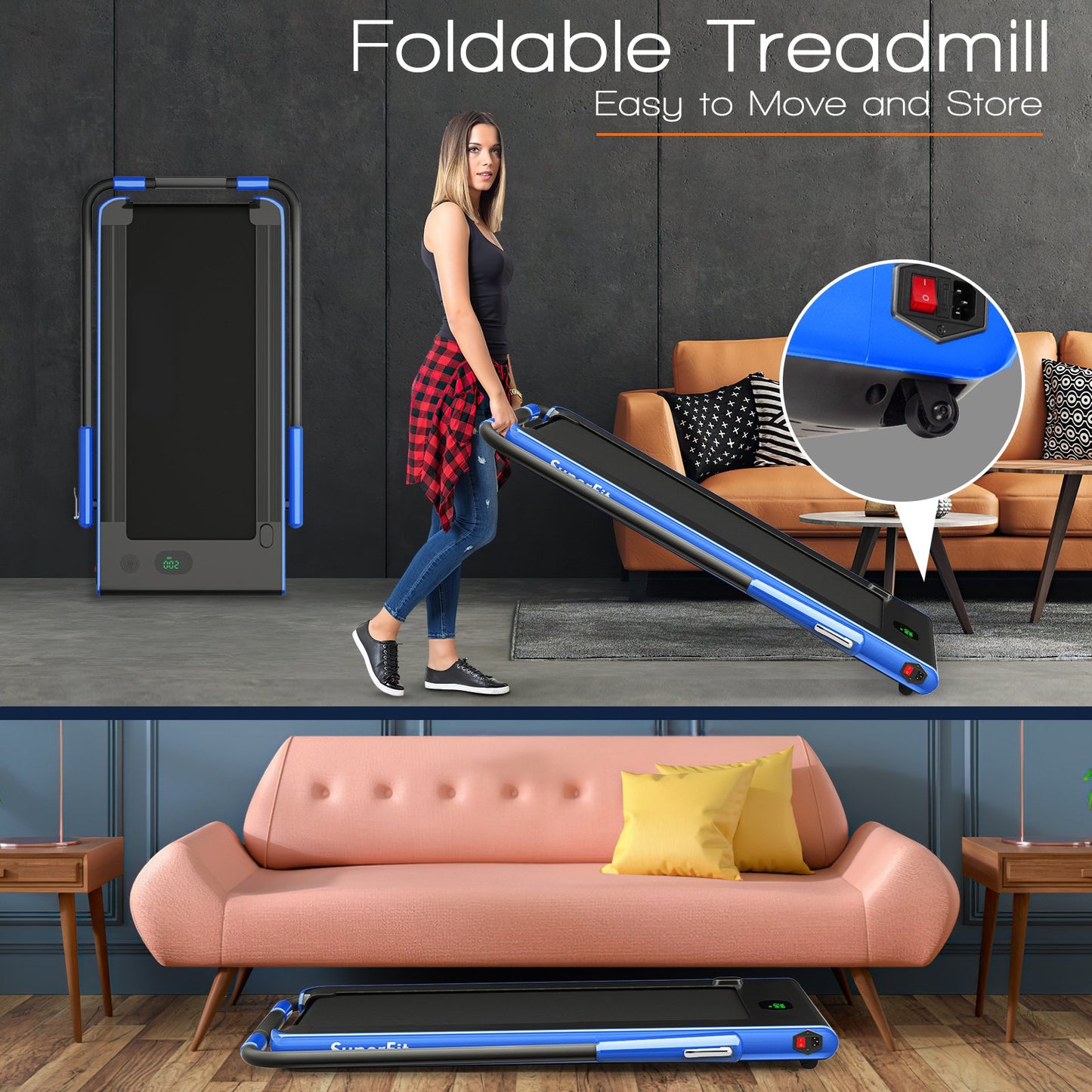 2-in-1 Folding Treadmill with Remote Control and LED Display-Black