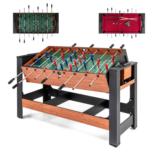2-in-1 Full Size Foosball and Pool Combo Table with Legs-BN