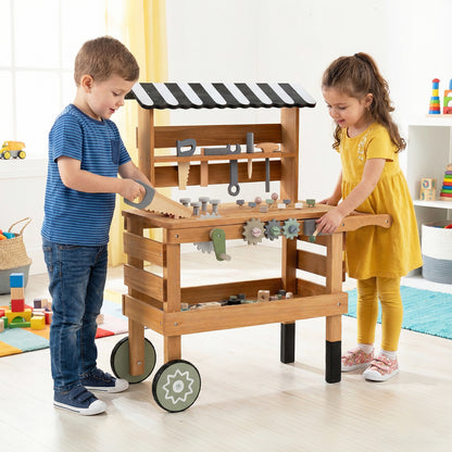 2-in-1 Kids Rolling Cart with Play Tools Set for Construction Play-BN