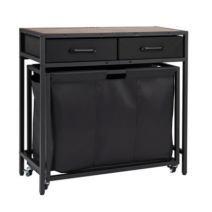 2-in-1 Laundry Basket Organizer with 2 Removable Fabric Drawers 3 Sections and Wheels-Black