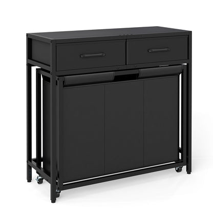 2-in-1 Laundry Basket Organizer with 2 Removable Fabric Drawers 3 Sections and Wheels-Black