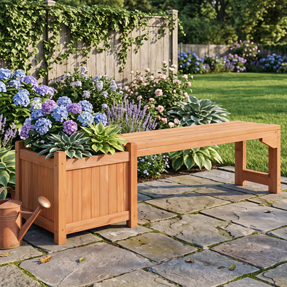 2-in-1 Outdoor Bench with Raised Garden Bed with Spacious Seat and Detachable Bottom Plates-Orange