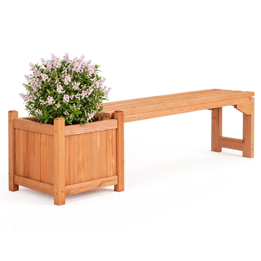 Orange 2-in-1 outdoor bench with raised garden bed, spacious seat, and detachable bottom plates for versatile outdoor gardening and seating.