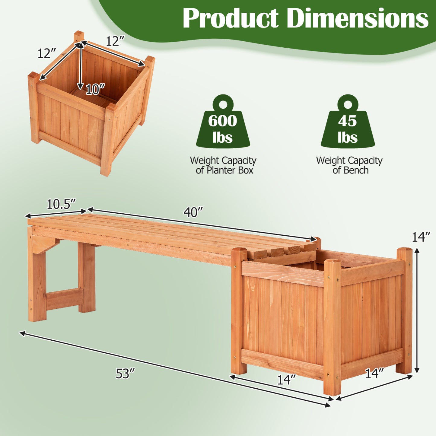 2-in-1 Outdoor Bench with Raised Garden Bed with Spacious Seat and Detachable Bottom Plates-Orange