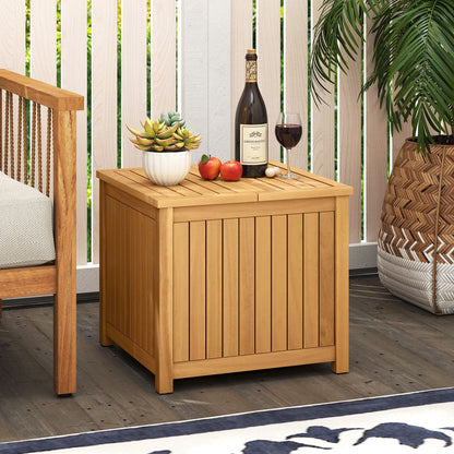 2-in-1 Outdoor Side Table with Storage Acacia Wood Slatted Coffee Table Square Slatted End Storage Box