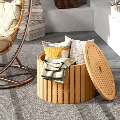 2-in-1 Outdoor Side Table with Storage Acacia Wood Slatted Coffee Table Square Slatted End Storage Box