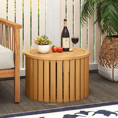 2-in-1 Outdoor Side Table with Storage Acacia Wood Slatted Coffee Table Square Slatted End Storage Box