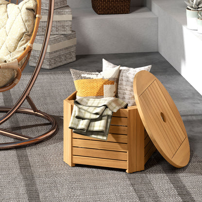 2-in-1 Outdoor Side Table with Storage Acacia Wood Slatted Coffee Table Square Slatted End Storage Box