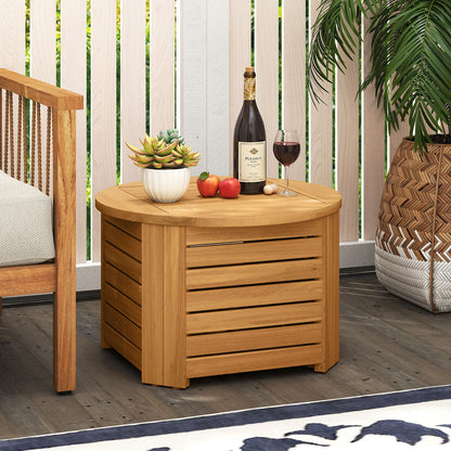 2-in-1 Outdoor Side Table with Storage Acacia Wood Slatted Coffee Table Square Slatted End Storage Box