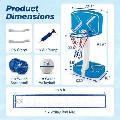 Wilson 2-in-1 pool basketball hoop and volleyball net with weighted base, ideal for water play and outdoor pool fun.