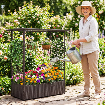 Brown 2-in-1 raised garden bed with hanging roof and trellises, outdoor garden planter by Direct by Wilsons Home Store