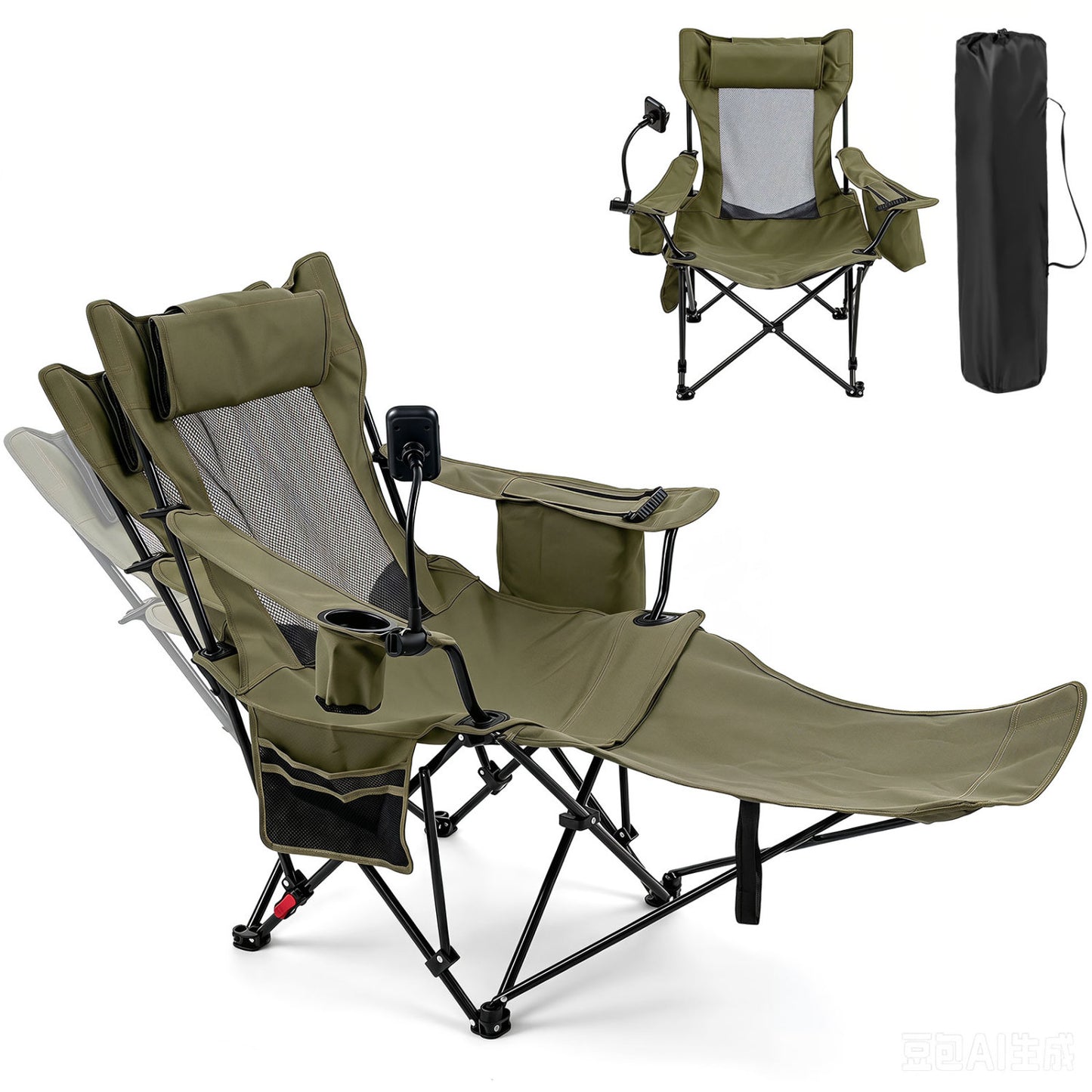 Gray 2-in-1 reclining camping chair with adjustable backrest, outdoor camping furniture by Wilsons Home Store.