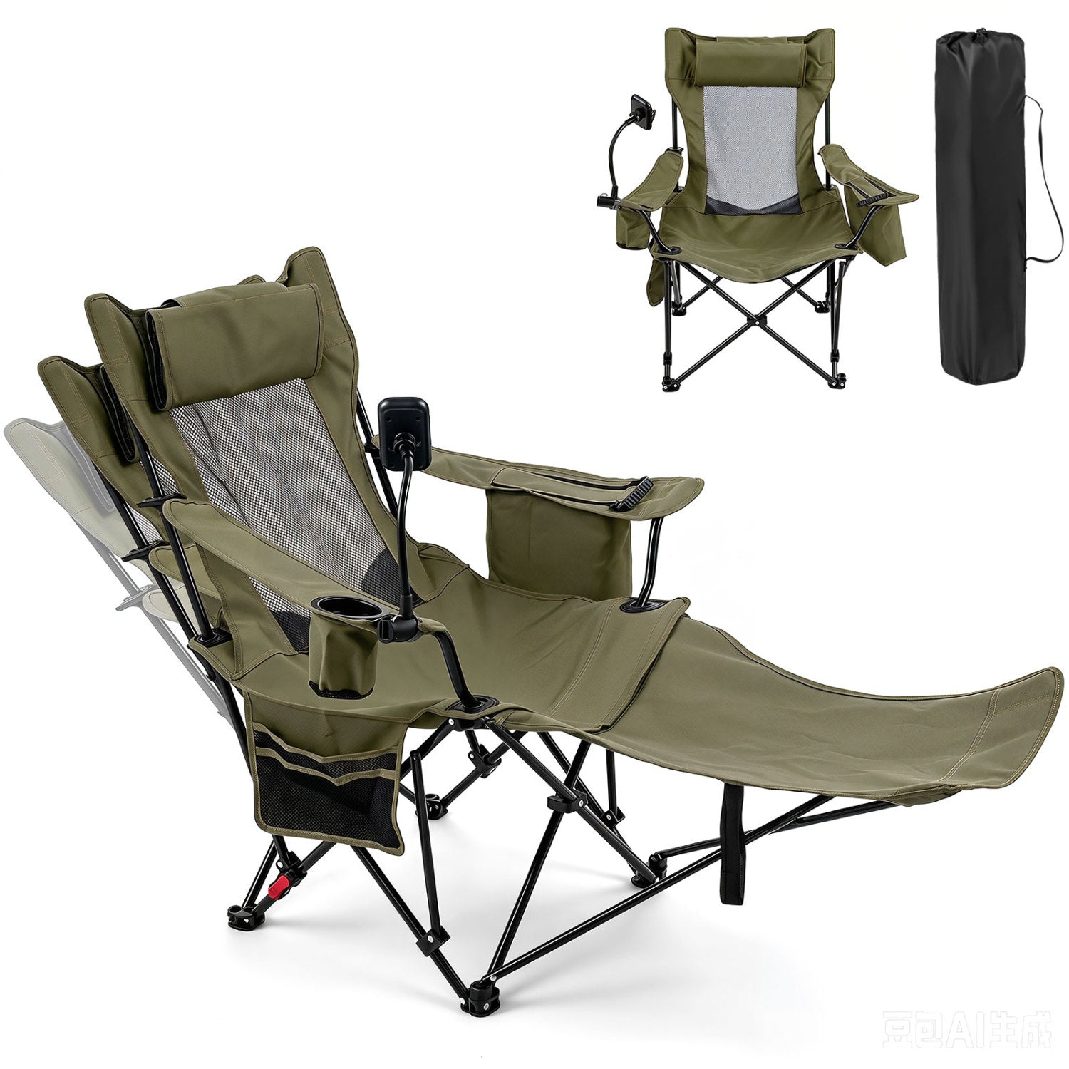 Gray 2-in-1 reclining camping chair with adjustable backrest, outdoor camping furniture by Wilsons Home Store.