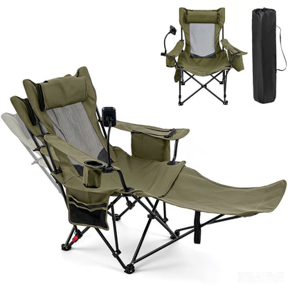 Gray 2-in-1 reclining camping chair with adjustable backrest, outdoor camping furniture by Wilsons Home Store.