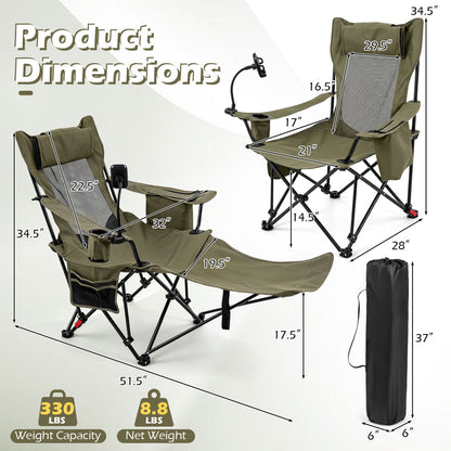 Gray 2-in-1 reclining camping chair with adjustable backrest, outdoor camping furniture by Wilsons Home Store