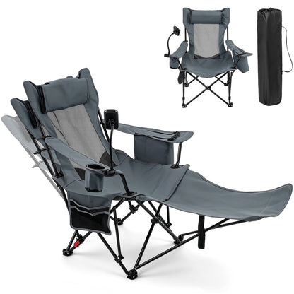 Gray 2-in-1 reclining camping chair with adjustable backrest, outdoor camping furniture, by Wilsons Home Store