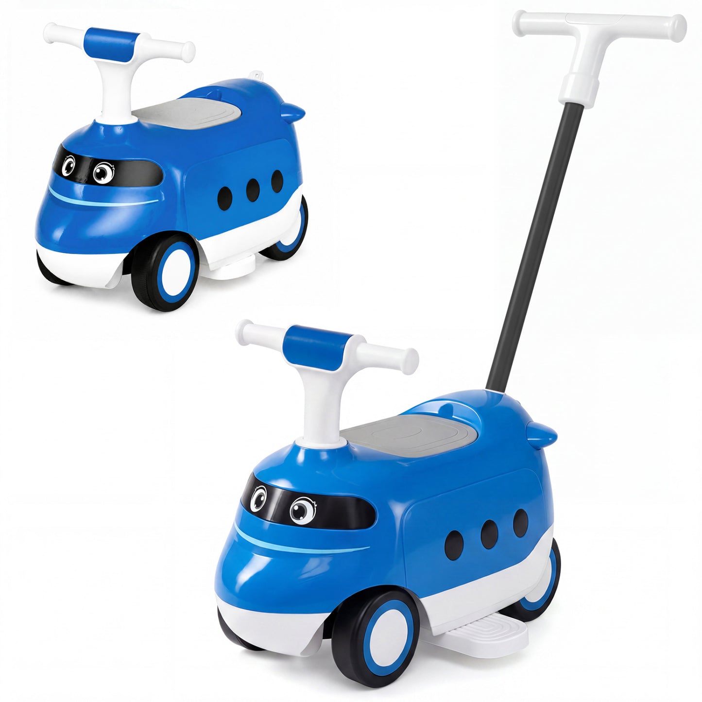 2-in-1 Ride On Push Car for Toddlers 1-3 Years Old with Horn-Blue