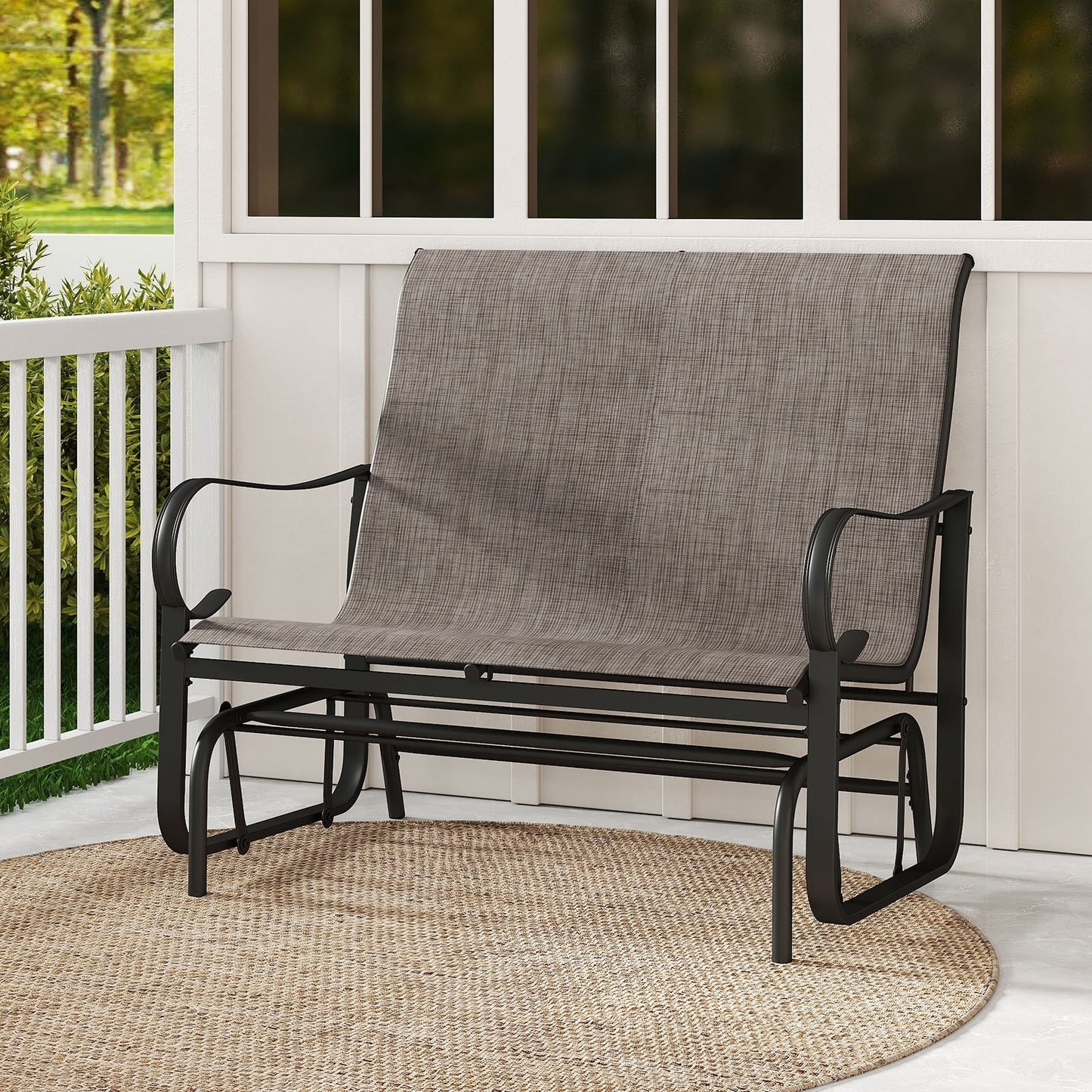 2-Person Outdoor Glider Bench with High Backrest-Brown