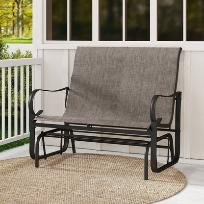 2-Person Outdoor Glider Bench with High Backrest-Brown