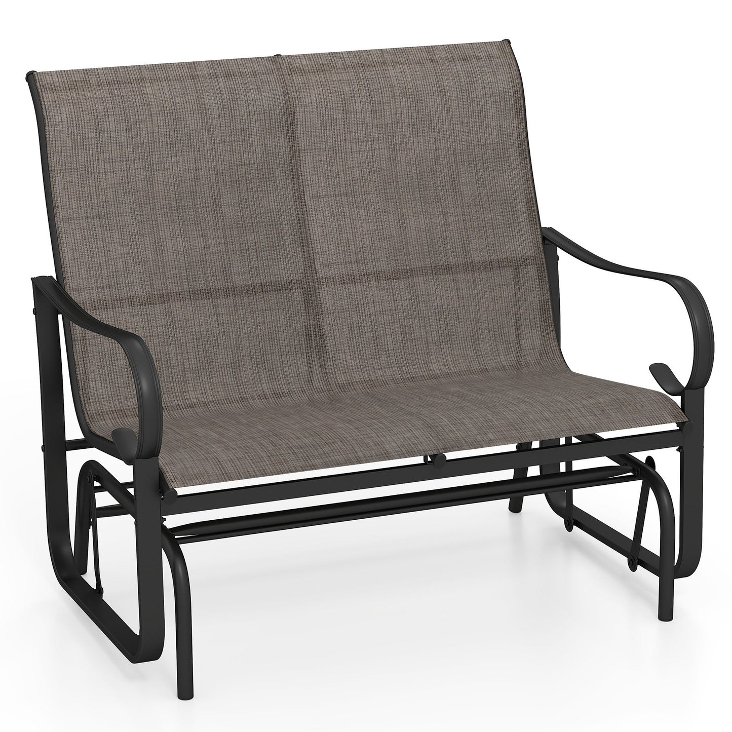 2-Person Outdoor Glider Bench with High Backrest-Brown