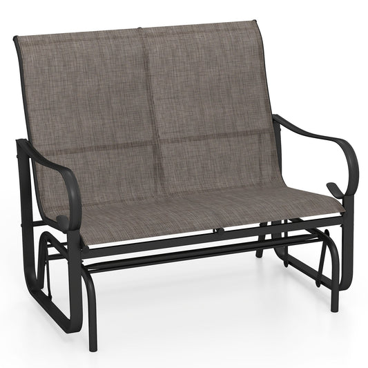 2-Person Outdoor Glider Bench with High Backrest-Brown