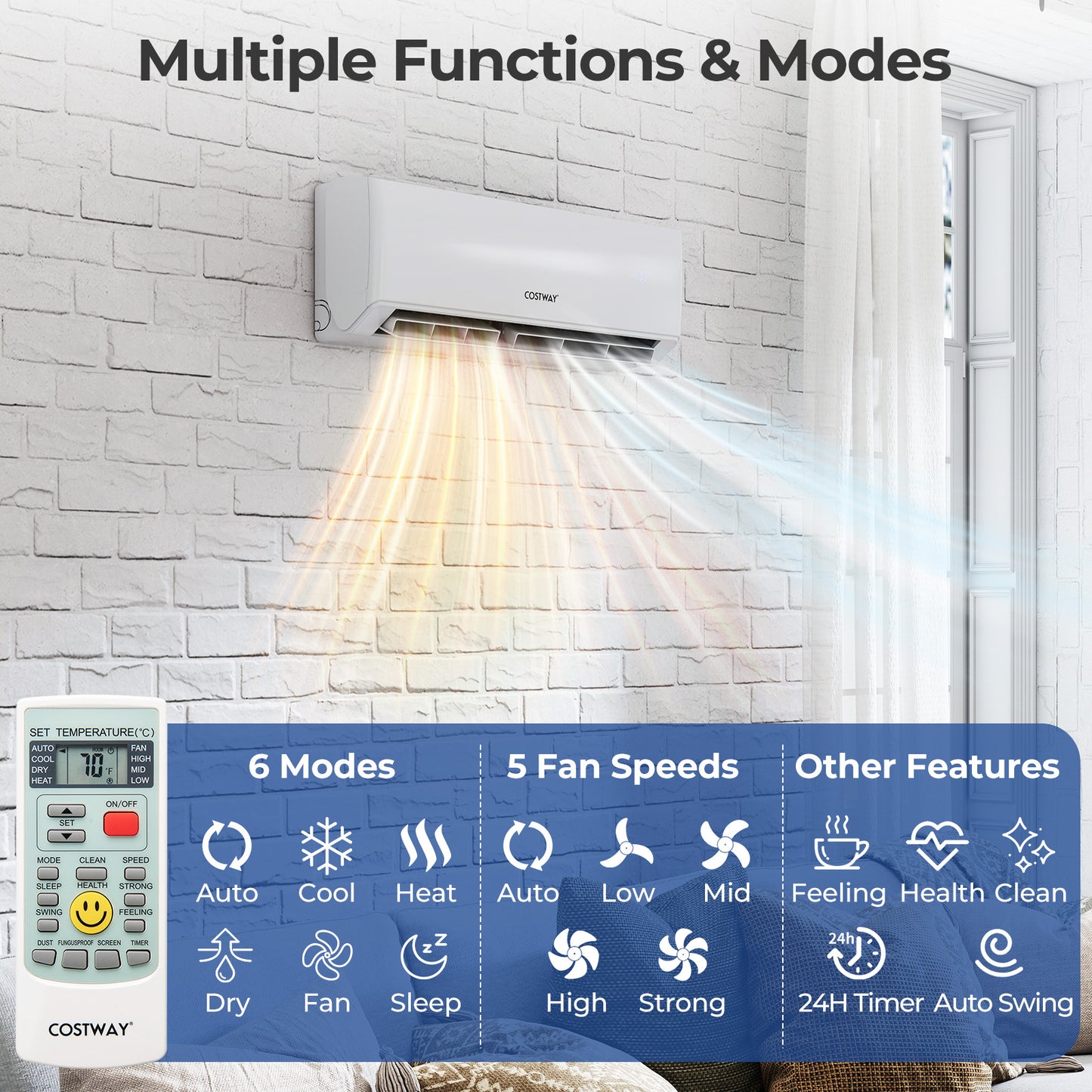 30000 BTU 2 Zone 23 SEER2 Mini Split Air Conditioner Wifi Enabled with Heat Pump-7K + 18K