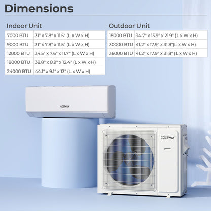 30000 BTU 2 Zone 23 SEER2 Mini Split Air Conditioner Wifi Enabled with Heat Pump-9K + 24K