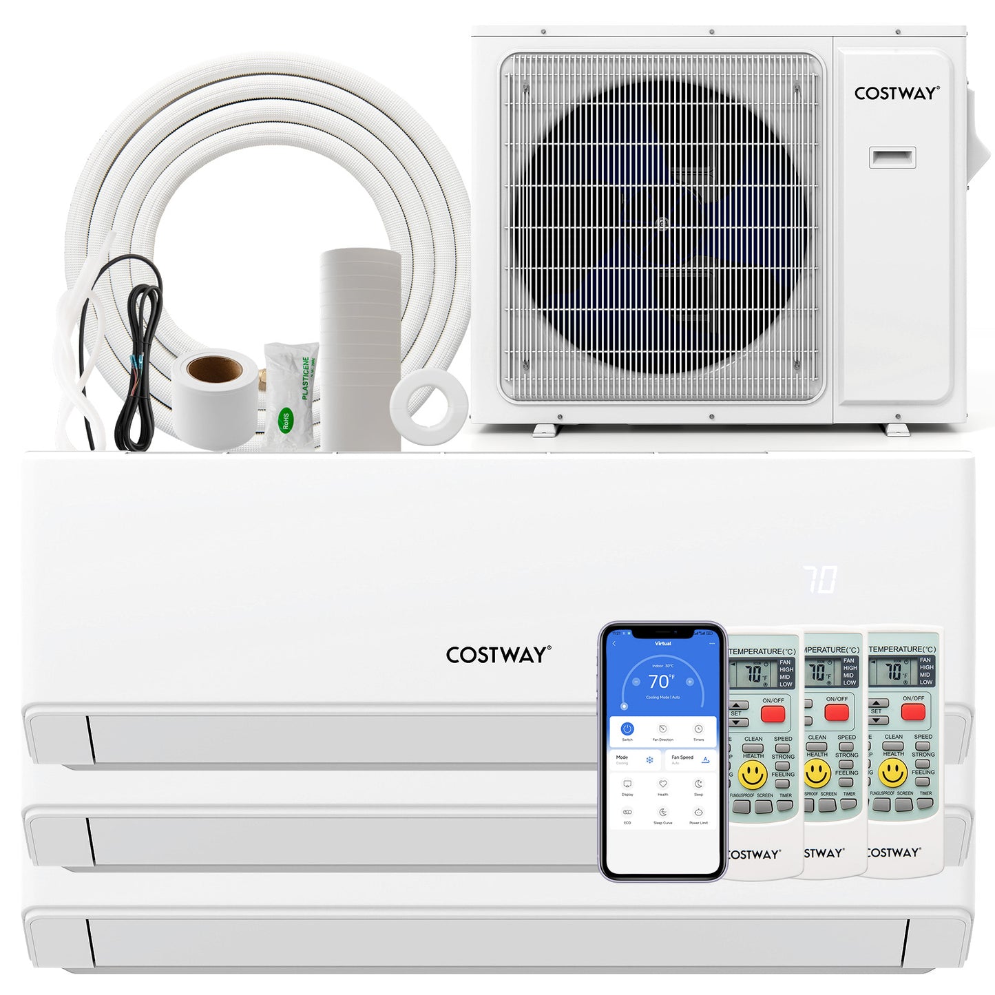 30000 BTU 3 Zone 23 SEER2 Mini Split Air Conditioner Wifi Enabled with Heat Pump-9K + 9K + 12K