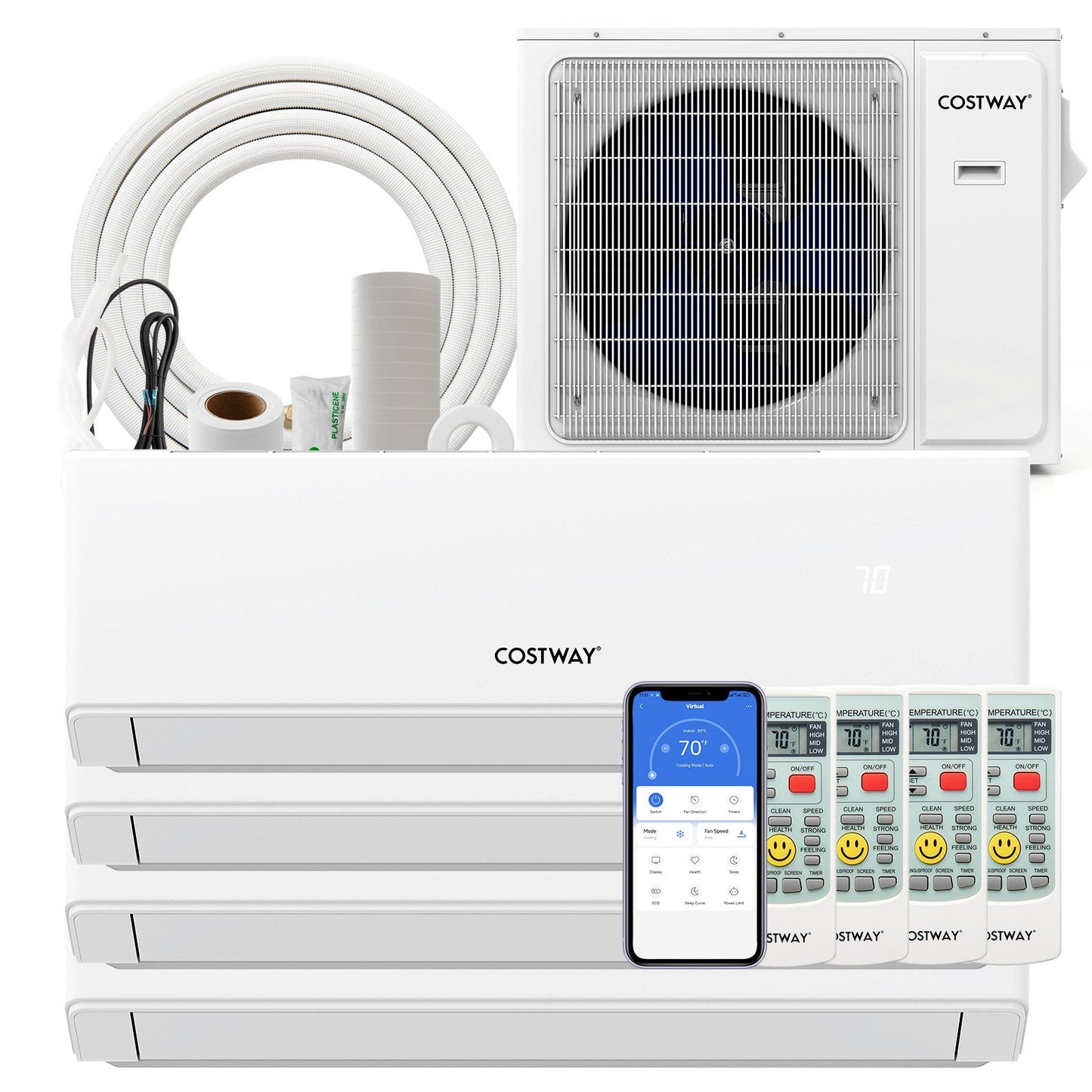 30000 BTU 4 Zone 23 SEER2 Mini Split Air Conditioner Wifi Enabled with Heat Pump-7K + 7K + 7K + 18K