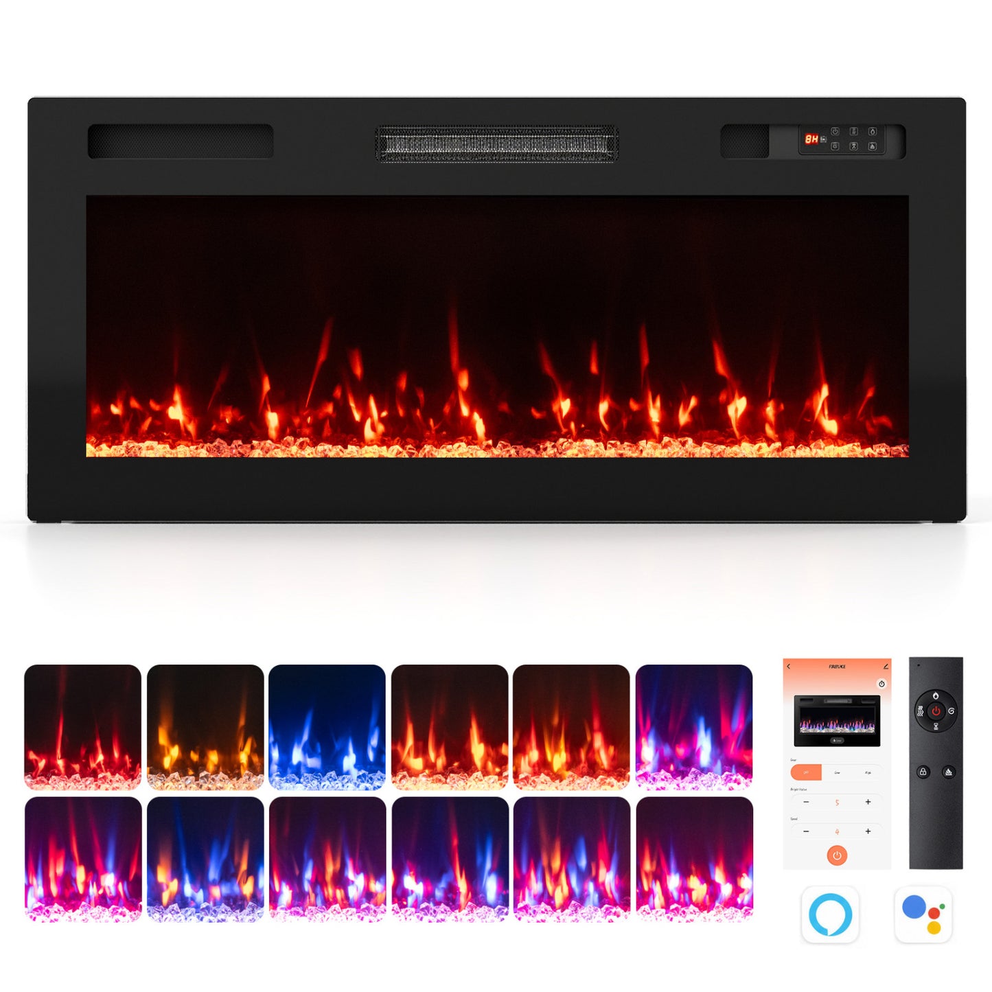 30/36/40/50/60/72 Inch Smart WiFi Electric Fireplace with Recessed and Wall Mounted-60"
