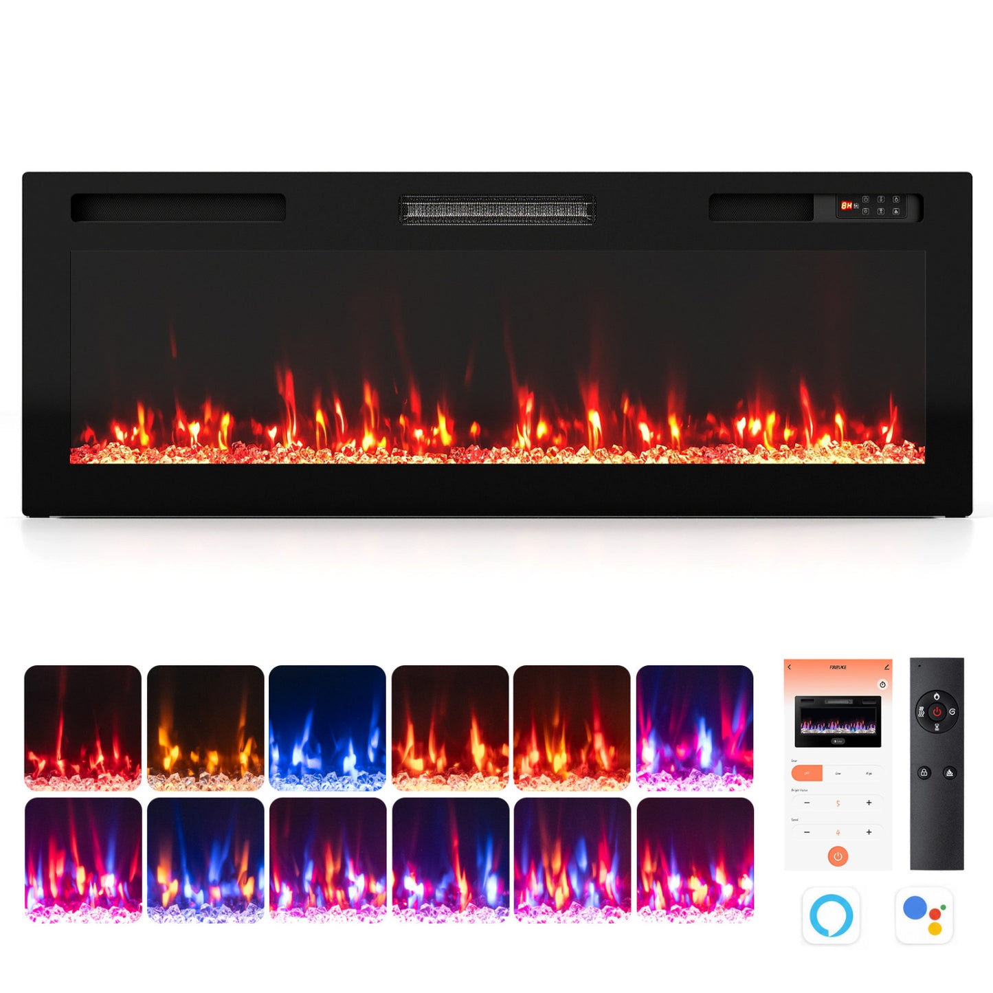 30/36/40/50/60/72 Inch Smart WiFi Electric Fireplace with Recessed and Wall Mounted-60"