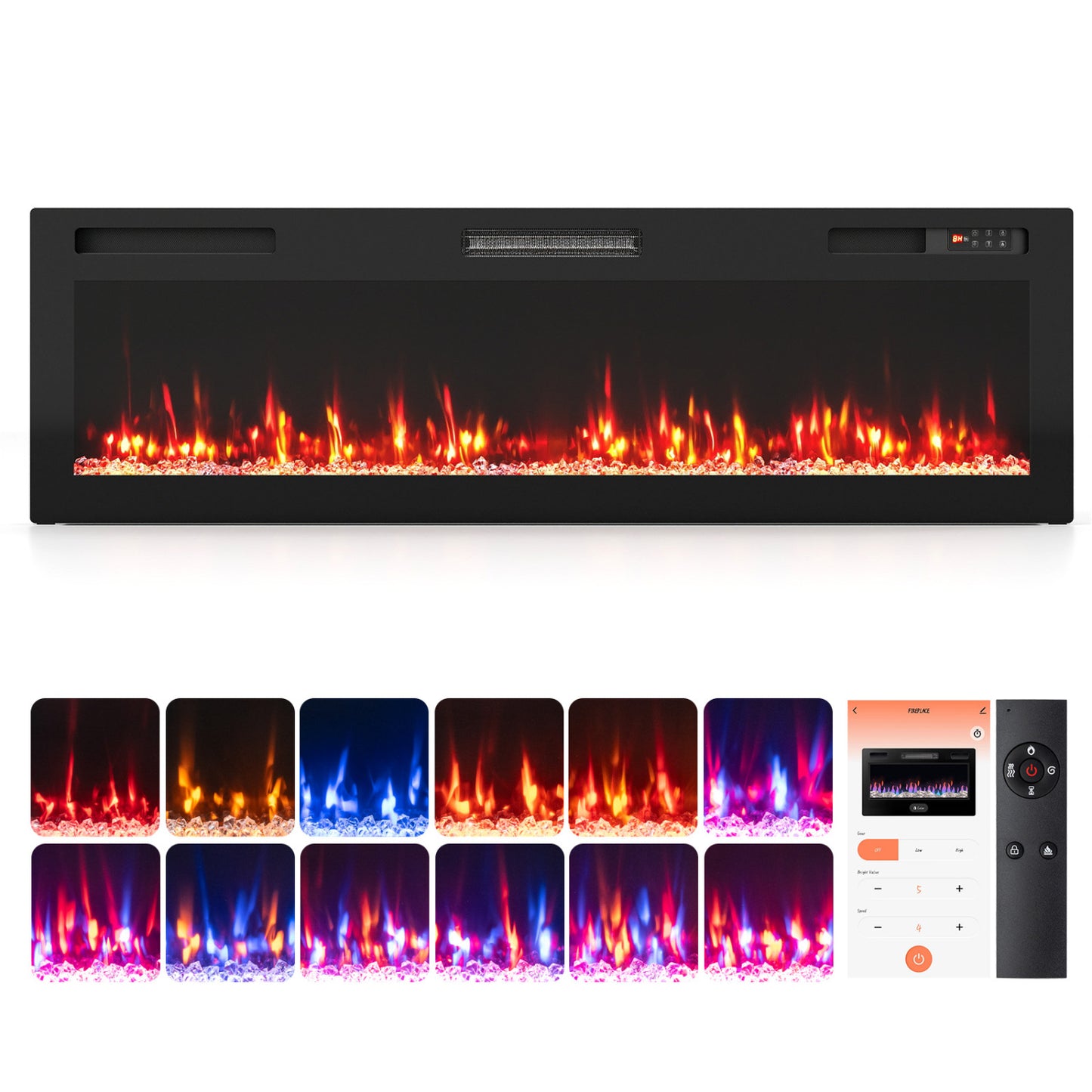 30/36/40/50/60/72 Inch Smart WiFi Electric Fireplace with Recessed and Wall Mounted-60"